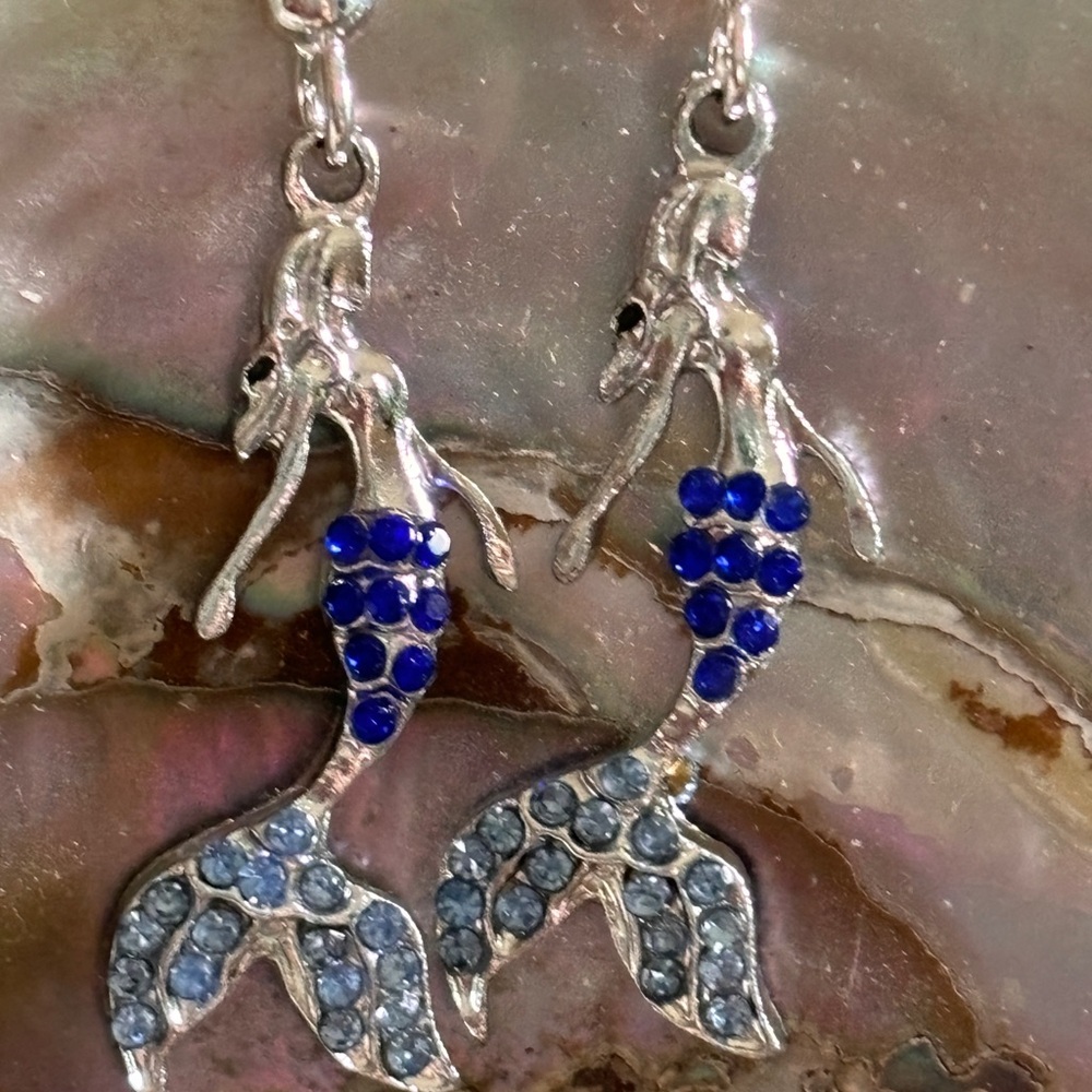 Blue mermaids on Sterling silver hooks